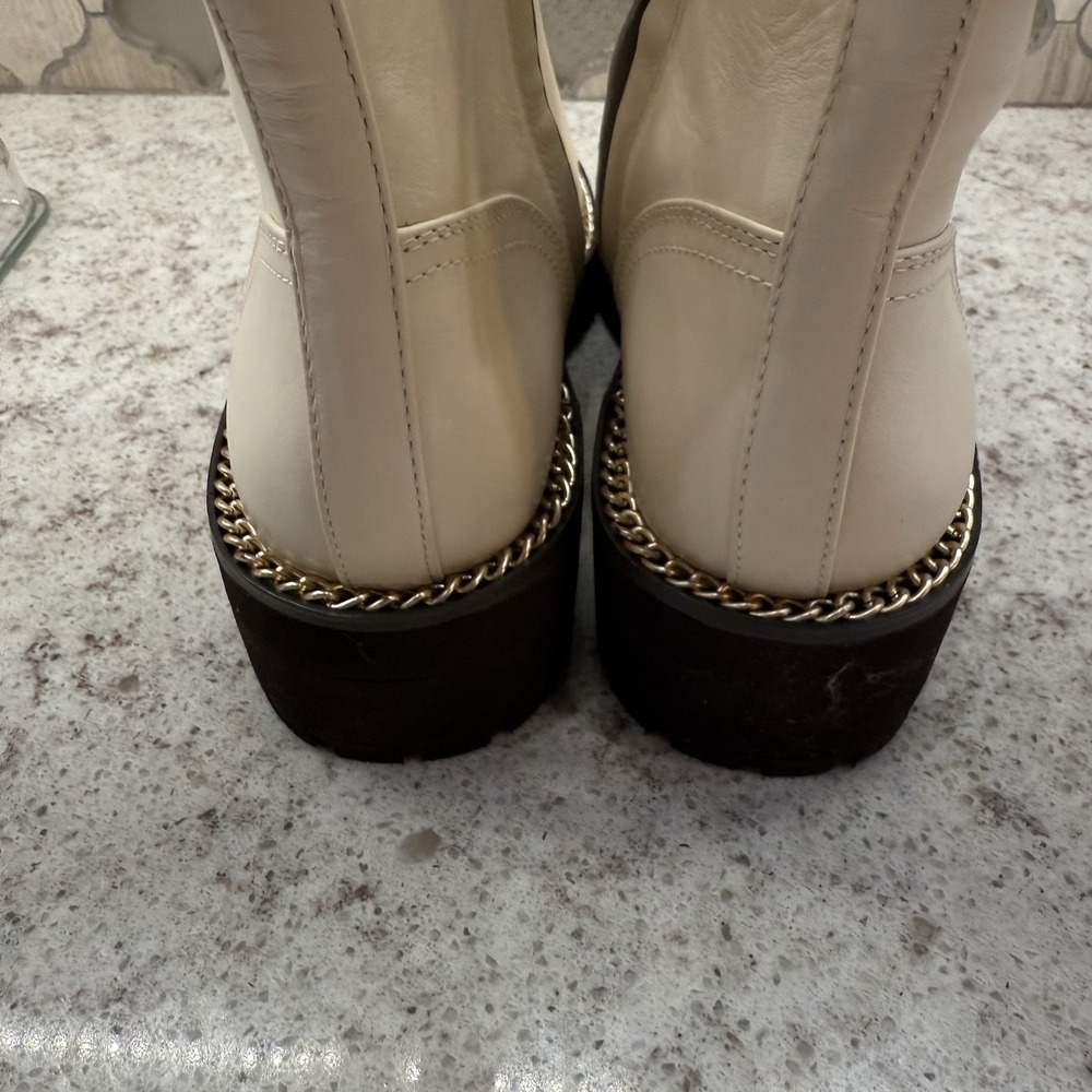 Sam Edelman Lenley Modern Ivory Leather Combat Boots Gold Chain New Cute Sz 8 - Picture 5 of 11
